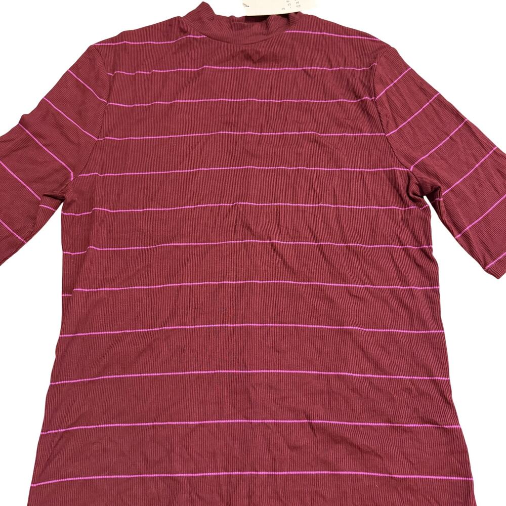 A New Day Women's Burgundy Striped Elbow Sleeve T-Shirt - Size Small - NWT